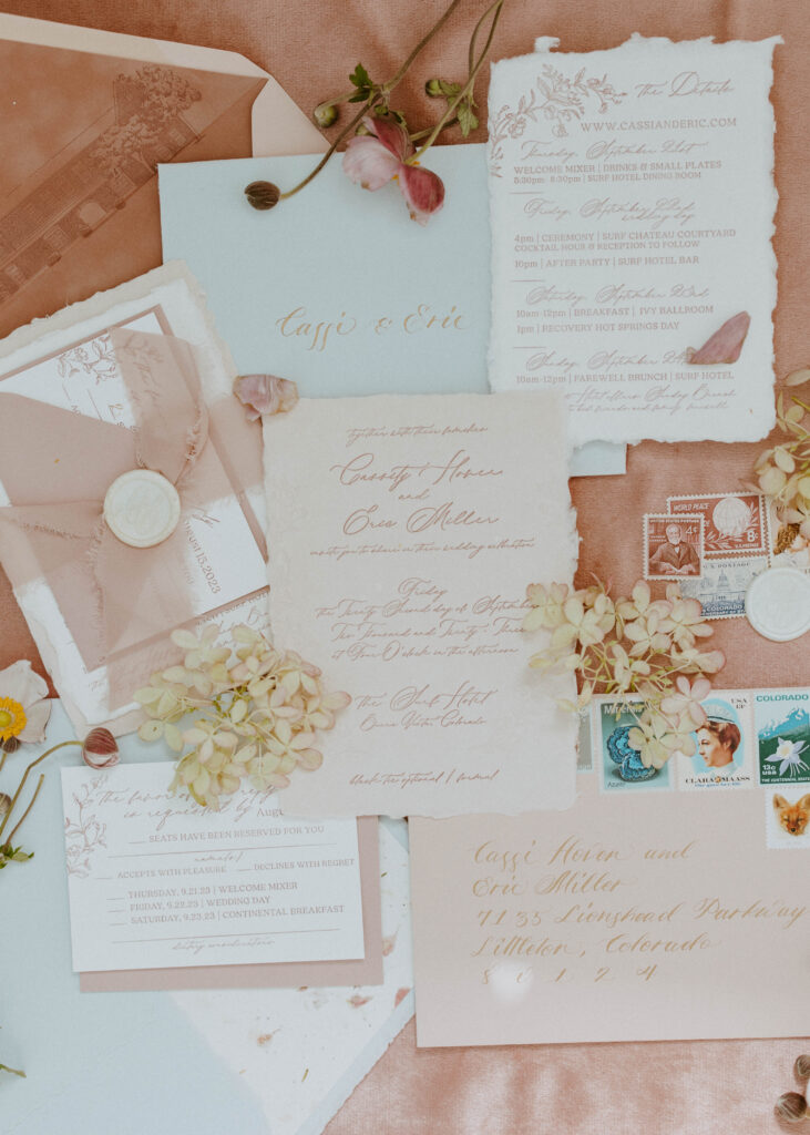 luxury wedding with lush florals. Colorado mountains. Suft Hotel and private ranch wedding